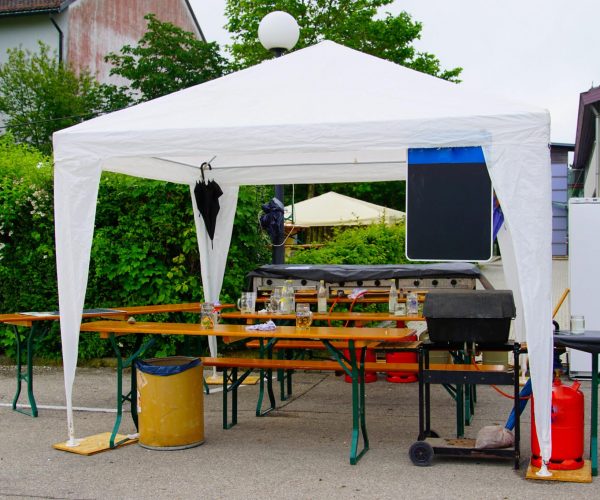 The traces of an open-air birthday party the next morning.