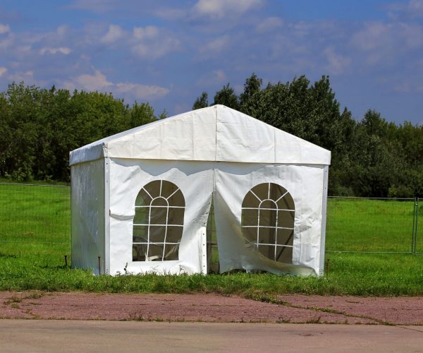 White awning for arrangement of exhibitions